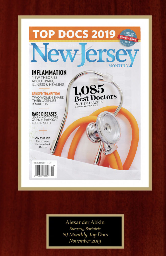 NJ "Top Doctors" in Bariatric Surgery by New Jersey Monthly Magazine